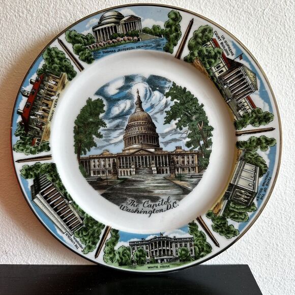 Washington‎ DC Souvenir Plate Ceramic The Capitol Mt. Vernon White House 10 1/4" - Picture 1 of 3